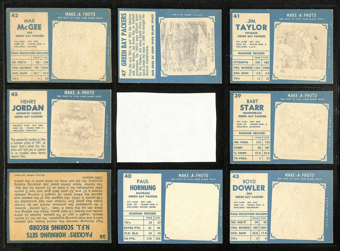 200312 1961 TOPPS Football Cards Green Bay Packers Complete Team Set (10) - 2