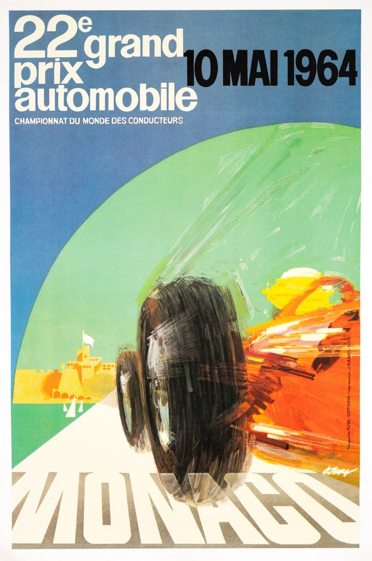 Poster Monaco Grand Prix 1964 J May J Ramel Vintage Automobile Racing - 7