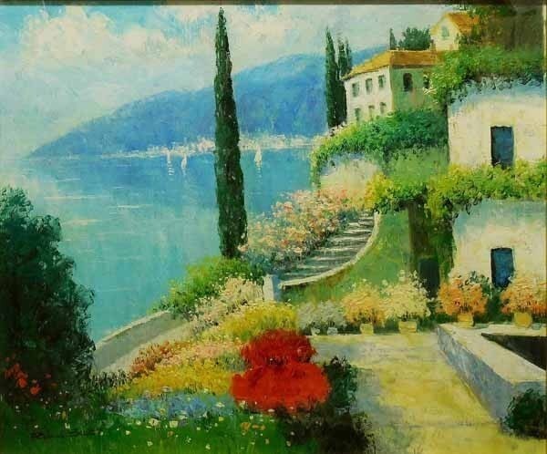 F20 Robin Scott Original Oil Painting on Canvas Mediterranean Landscape Signed - 3