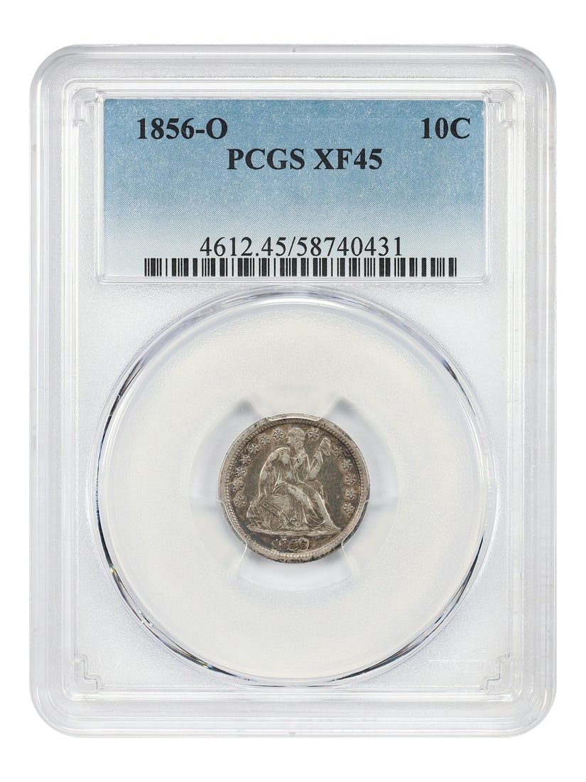 Liberty Seated Dime - 1856-O 10C PCGS XF45: Liberty Seated Dime - 1856-O 10C PCGS XF45 This listing features Liberty Seated Dime - 1856-O 10C PCGS XF45. Item specifics are provided below. Item Specifics: Certification: PCGS Certification