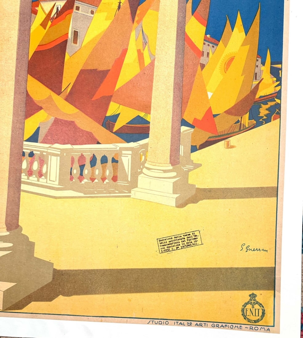 Adriatica Italian Travel Poster Cesenatico By Guerrini 1927 Original Riviera - 5