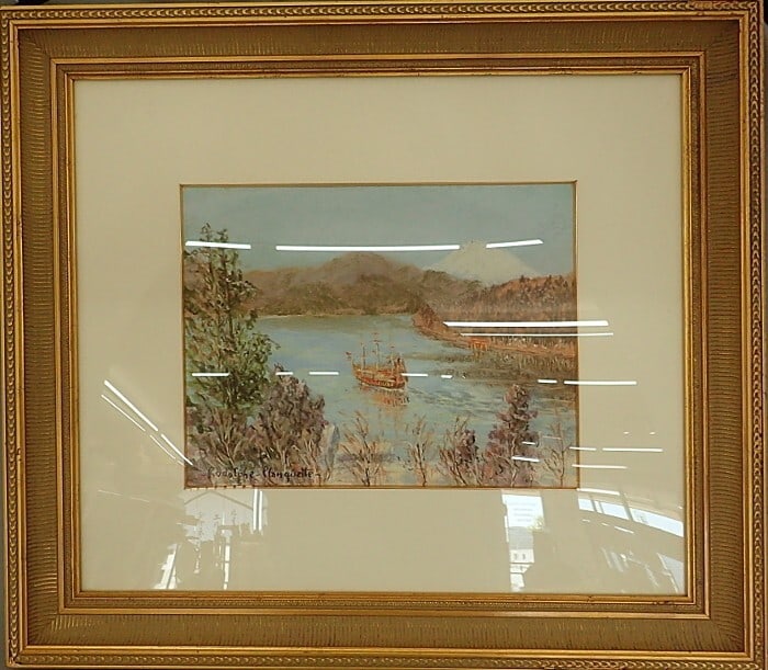 Hakone Rodolphe Planquette Signed Pastel on paper Painting Framed Lake Ashi - 2