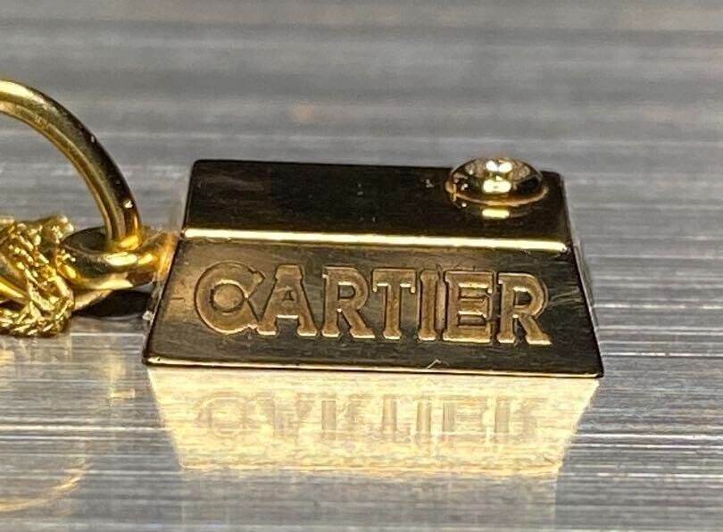 good Cartier Diamond 1/ 8 oz Ingot 18k Gold Bar Charm Pendant used Rare - 2