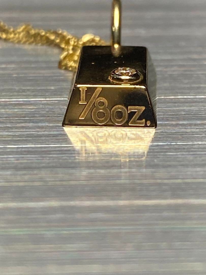 good Cartier Diamond 1/ 8 oz Ingot 18k Gold Bar Charm Pendant used Rare - 3