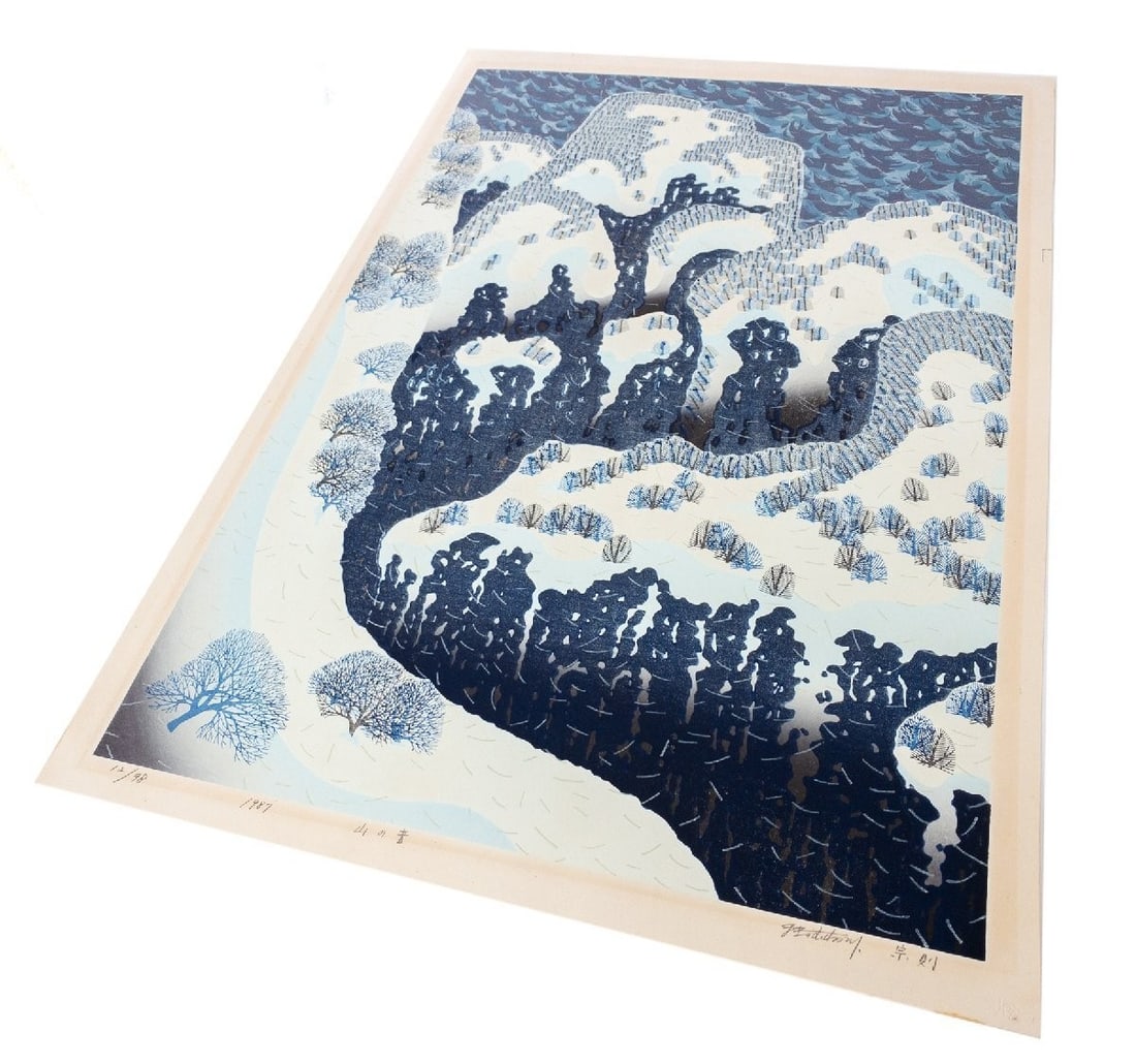 Signed Munenori Makino Sound of the Mountain 1987 Japanese Woodblock Print - 7