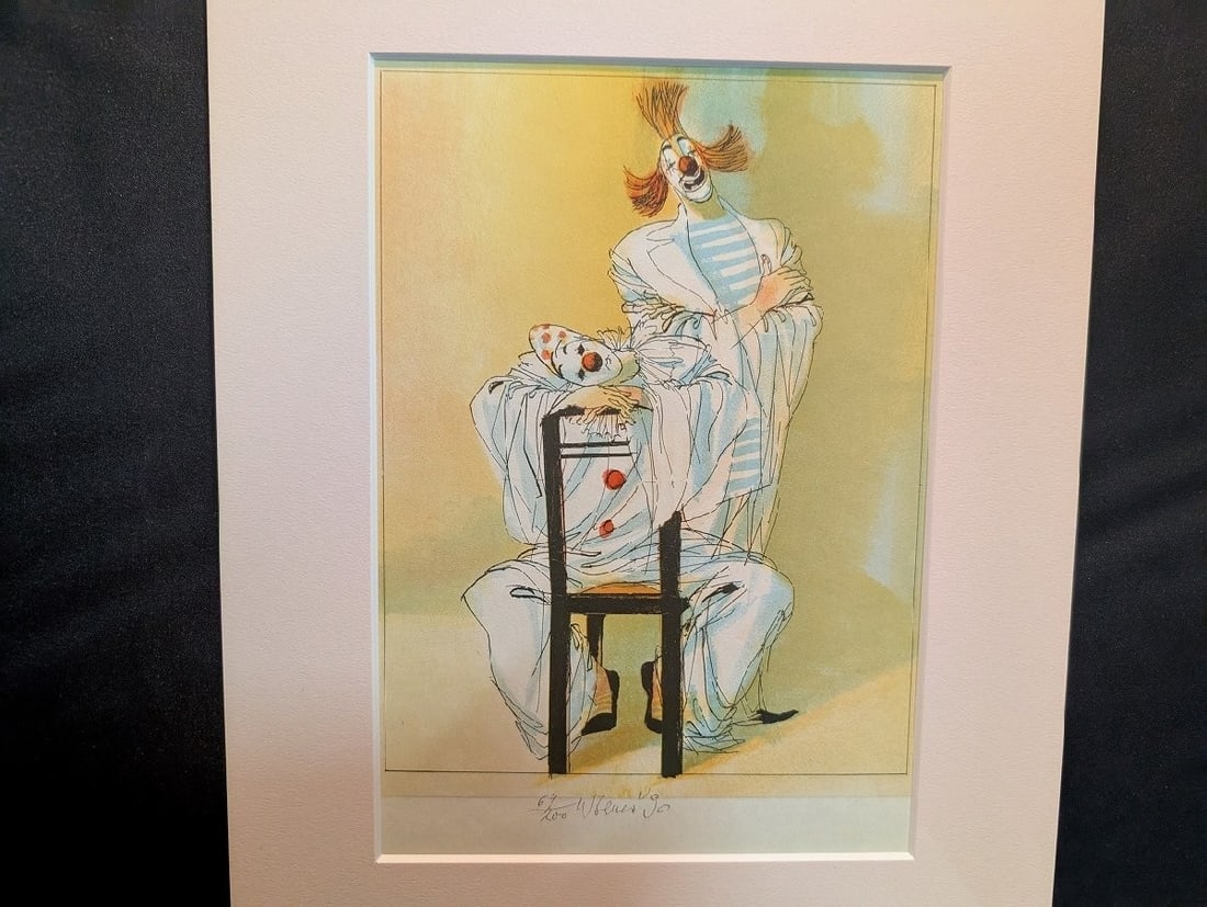 Framed Karel Bene Dva Klauni Clown Lithograph Signed Czech Art - 2