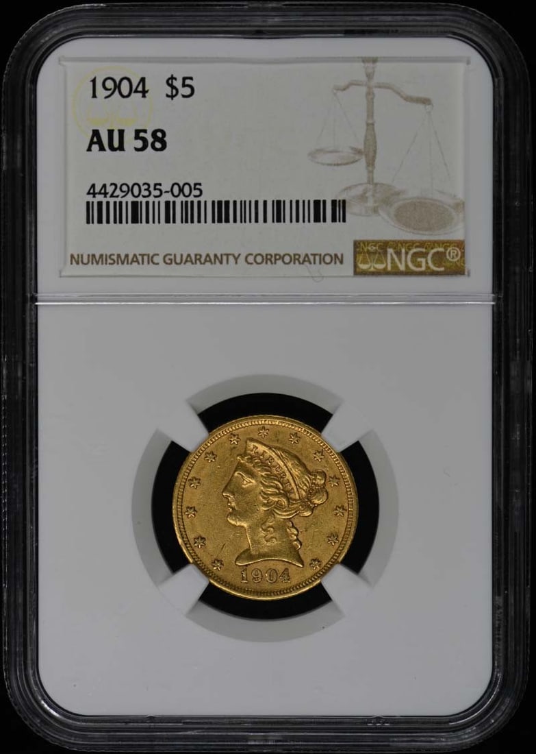 Motto $5 NGC AU58 - 1904 Half Eagle (1 of 1)