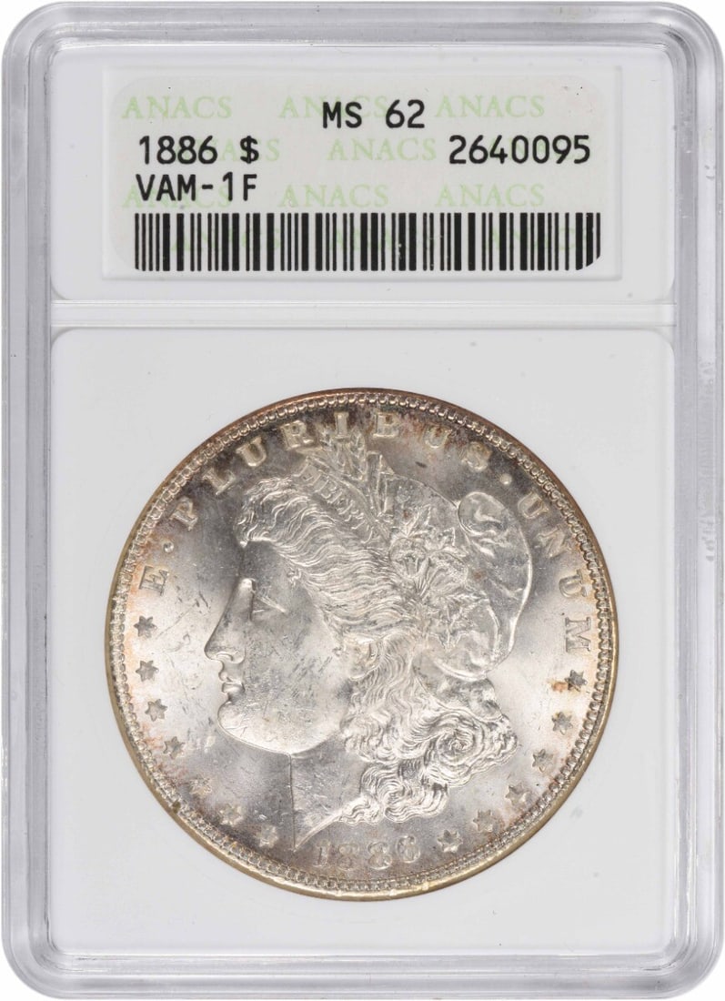 ANACS 1886 Morgan Silver Dollar VAM 1F MS62 (1 of 1)