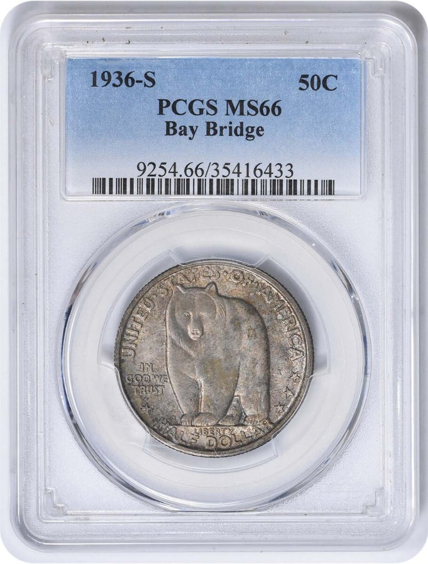 PCGS Bay Bridge Commemorative Silver Half Dollar 1936-S MS66: PCGS Bay Bridge Commemorative Silver Half Dollar 1936-S MS66 This listing features PCGS Bay Bridge Commemorative Silver Half Dollar 1936-S MS66. Item specifics are provided below. Item Specifics: Coun