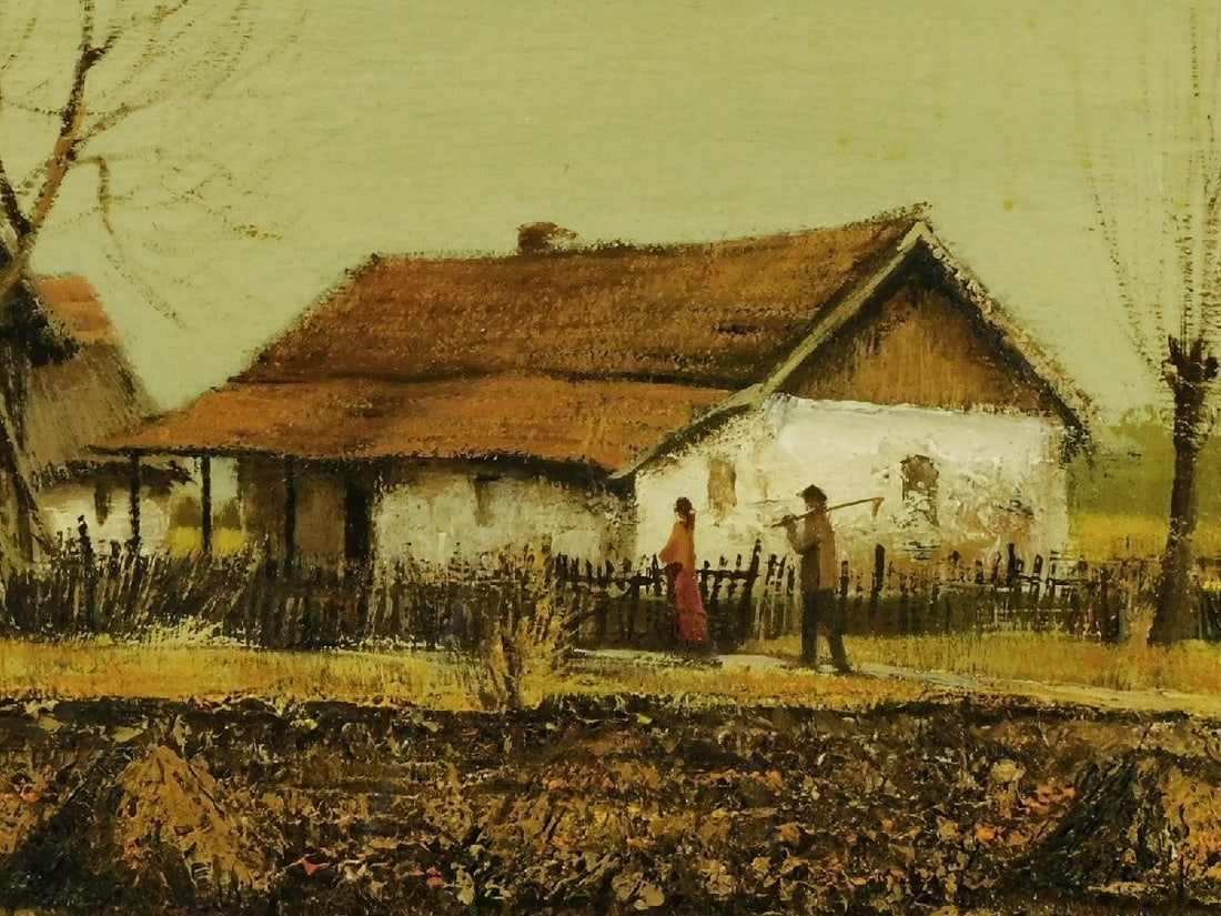 Signed Imre Puskas Oil Painting "Road Home" M25 Hungarian Modern Art Framed - 4