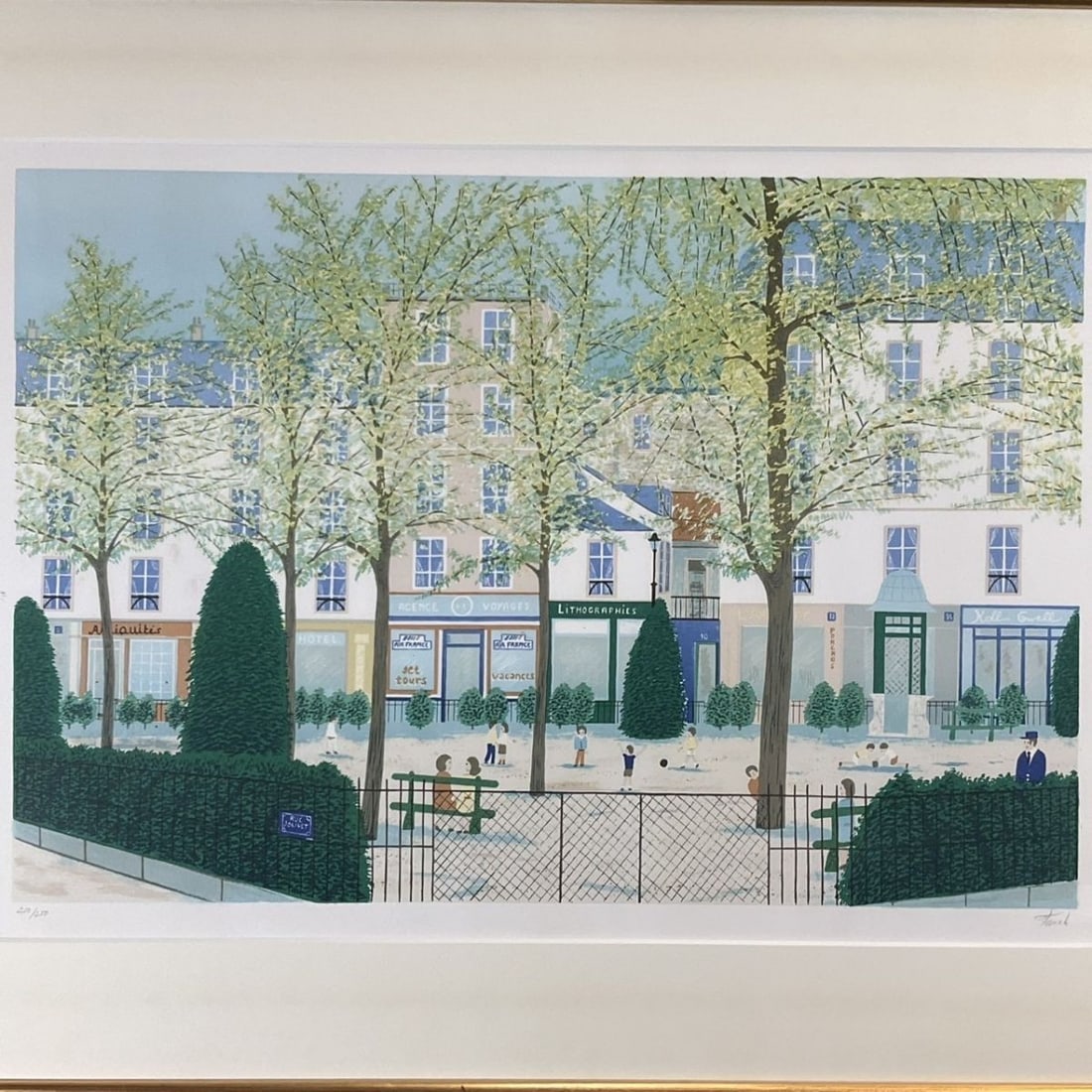 Framed Fanch Ledan Hand Signed Lithograph "Park Scene" 210/ 250 Modern French Art - 2