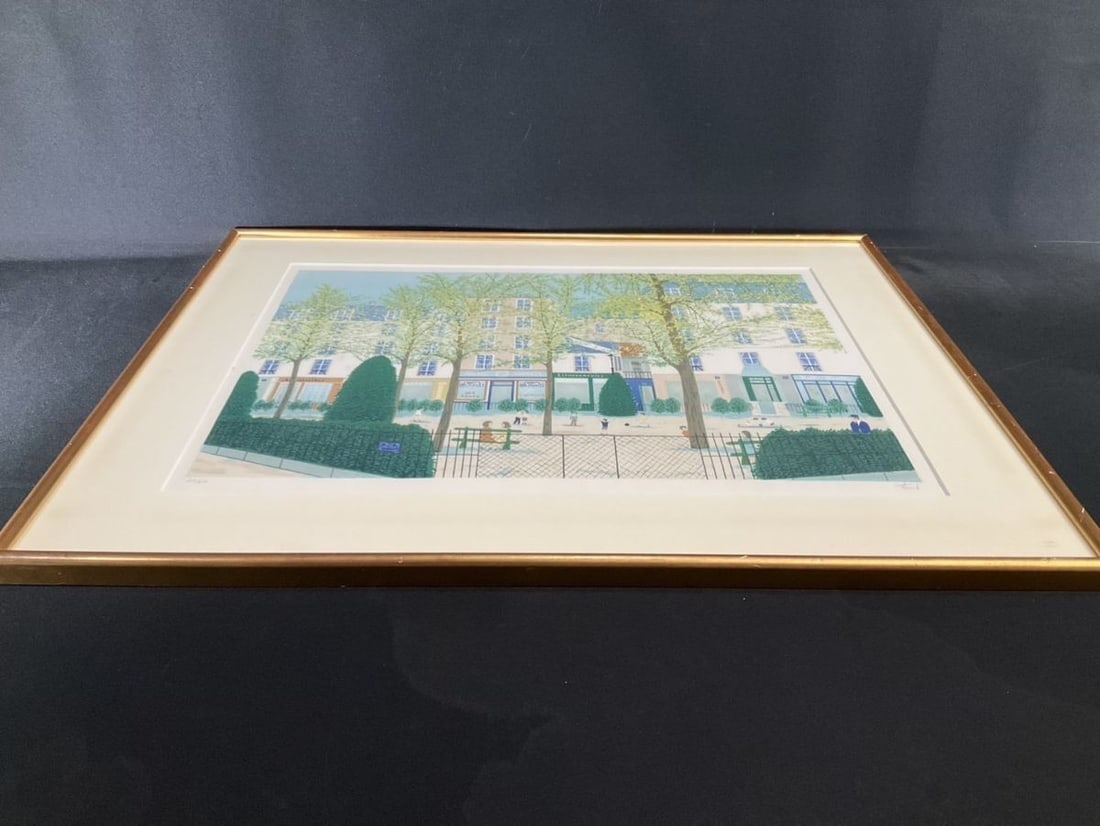 Framed Fanch Ledan Hand Signed Lithograph "Park Scene" 210/ 250 Modern French Art - 9