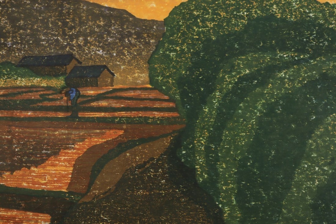 1989 woodblock print "Hitoboshikoro (Around the Fire Point)" - Joshua Rome - 5