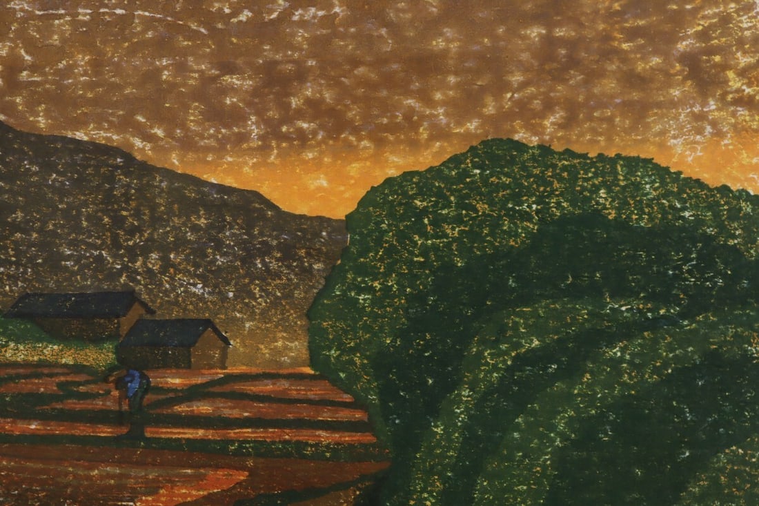 1989 woodblock print "Hitoboshikoro (Around the Fire Point)" - Joshua Rome - 7