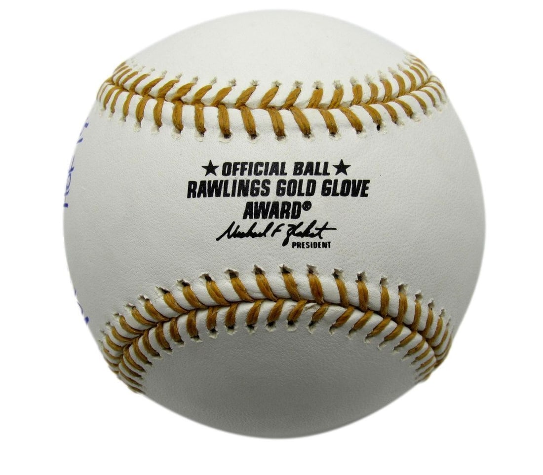 177782 Mike Mussina Autographed/ Inscr Gold Glove Award Baseball Orioles JSA - 2