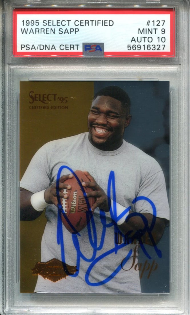 Card Warren Sapp 1995 Select Certified #127 PSA Mint 9 Auto 10 (1 of 2)