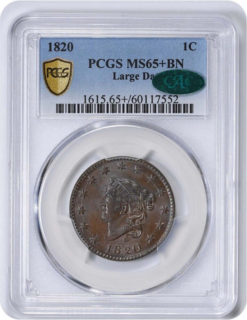 (CAC) 1820 Large Cent Large Date MS65+BN PCGS: (CAC) 1820 Large Cent Large Date MS65+BN PCGS This listing features (CAC) 1820 Large Cent Large Date MS65+BN PCGS. Item specifics are provided below. Item Specifics: Country Of Origin: United States C