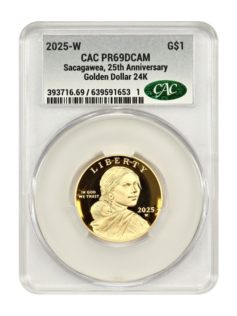 Box & COA) - 2025-W SAC G$1 CACG PR69DCAM (25th Anniversary - 24K Gold: Box & COA) - 2025-W SAC G$1 CACG PR69DCAM (25th Anniversary - 24K Gold This listing features Box & COA) - 2025-W SAC G$1 CACG PR69DCAM (25th Anniversary - 24K Gold. Item specifics are provided below.