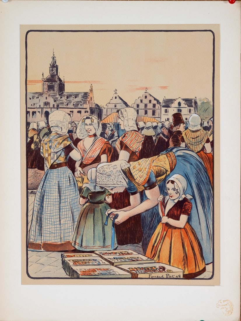 Lithograph Fernand Piet Marche En Zelande 1898 Lestampe Moderne - 3