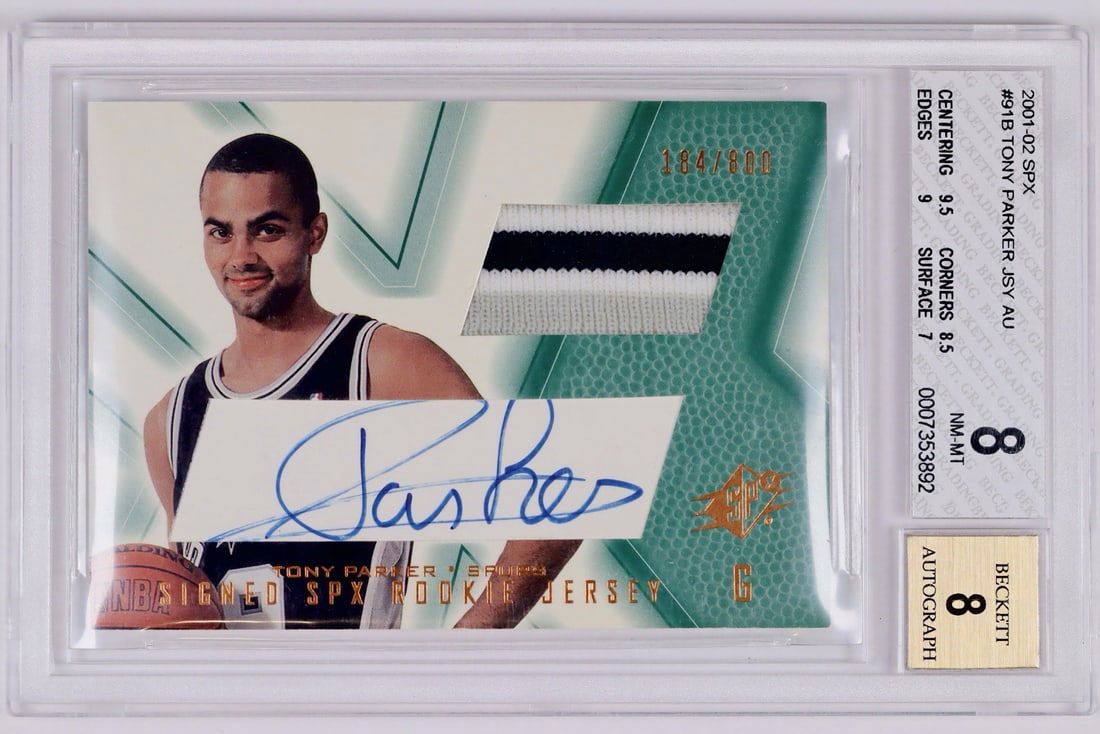 8 2001-02 SPX TONY PARKER #91B PLAYER WORN PATCH AUTO/ 800 BGS 8 AUTO: 8 2001-02 SPX TONY PARKER #91B PLAYER WORN PATCH AUTO/ 800 BGS 8 AUTO This listing features 8 2001-02 SPX TONY PARKER #91B PLAYER WORN PATCH AUTO/ 800 BGS 8 AUTO. Item specifics are provided below. 