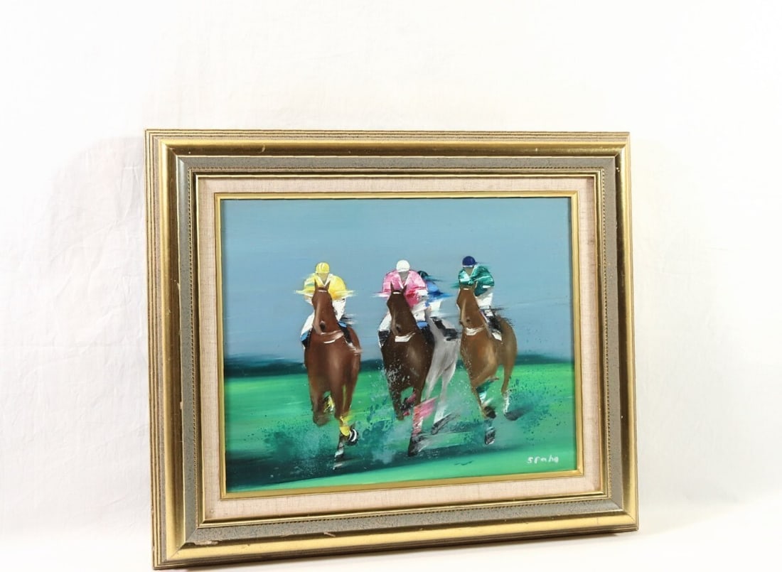 Framed Original Victor Spahn Oil Painting on Canvas " Horse riding " Signed - 2