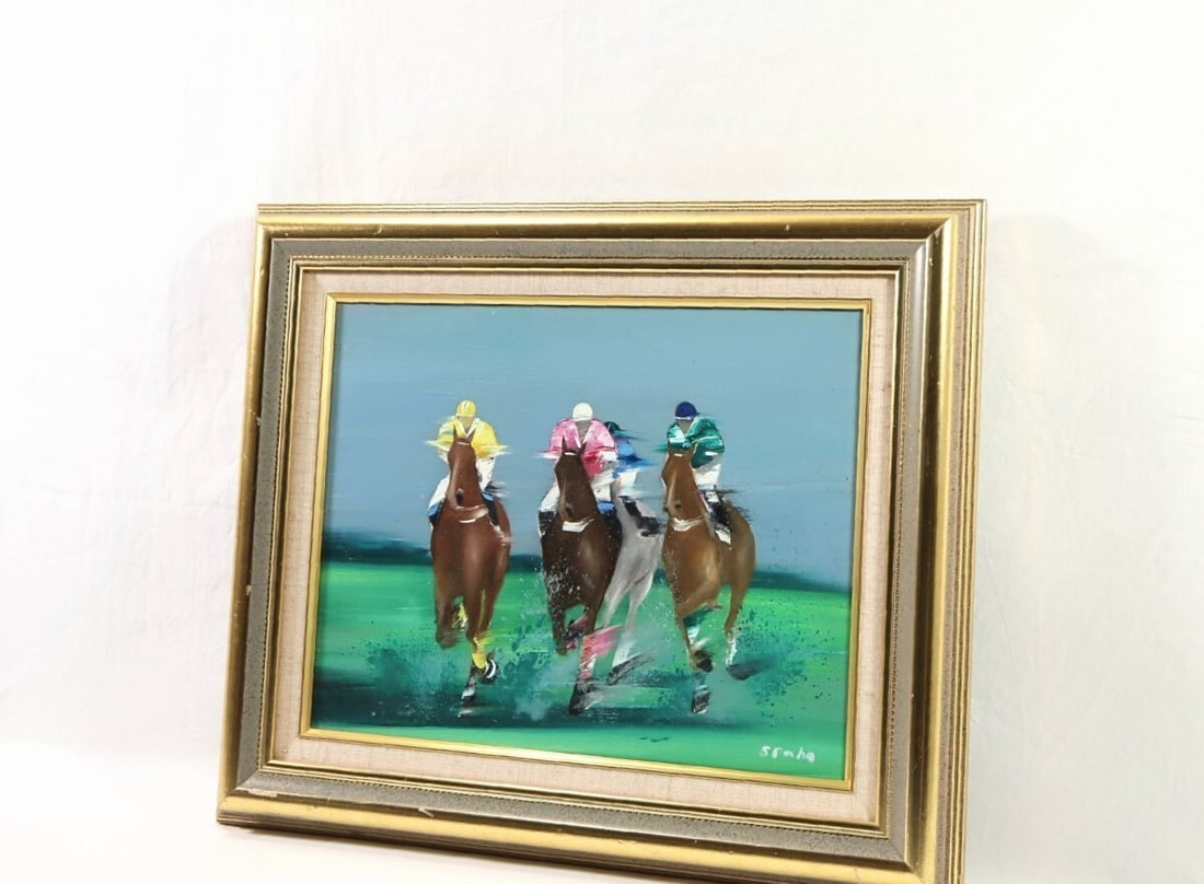 Framed Original Victor Spahn Oil Painting on Canvas " Horse riding " Signed - 3
