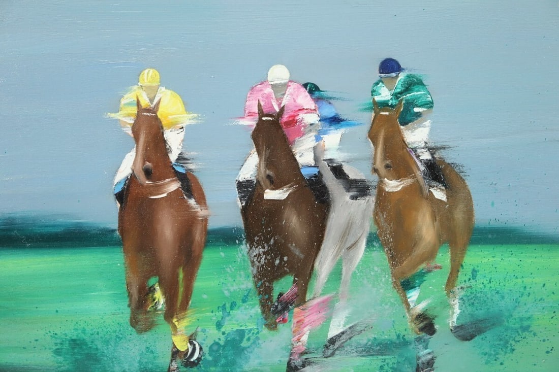 Framed Original Victor Spahn Oil Painting on Canvas " Horse riding " Signed - 5