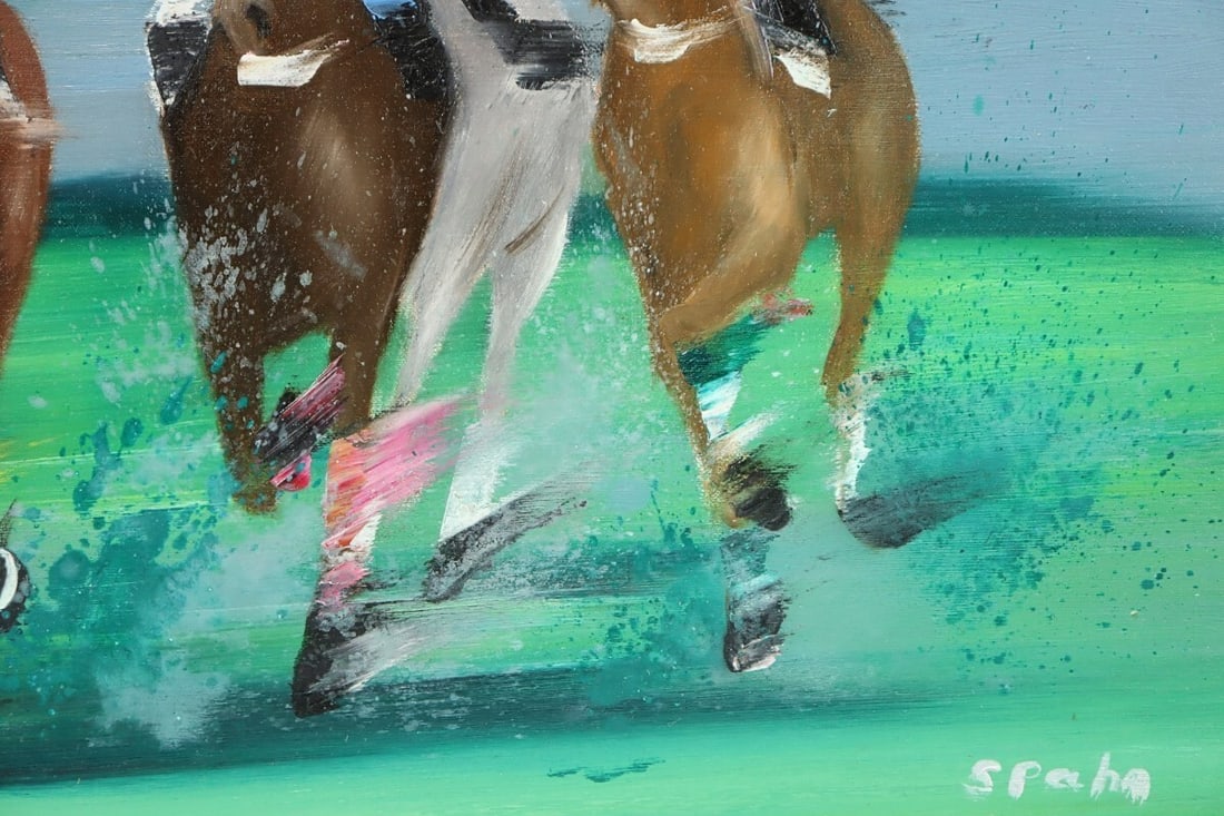 Framed Original Victor Spahn Oil Painting on Canvas " Horse riding " Signed - 8