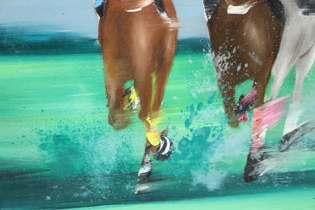 Framed Original Victor Spahn Oil Painting on Canvas " Horse riding " Signed - 9