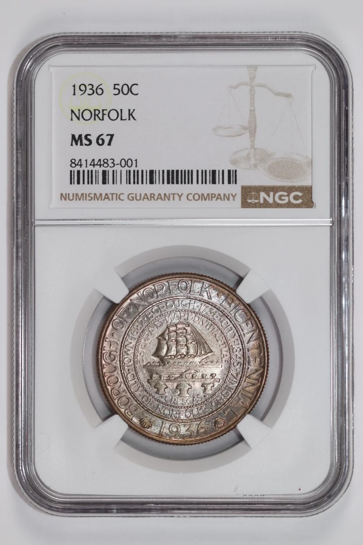 PQ 1936 NORFOLK COMMEMORATIVE HALF DOLLAR NGC MS67 FRESH: PQ 1936 NORFOLK COMMEMORATIVE HALF DOLLAR NGC MS67 FRESH This listing features PQ 1936 NORFOLK COMMEMORATIVE HALF DOLLAR NGC MS67 FRESH. Item specifics are provided below. Item Specifics: