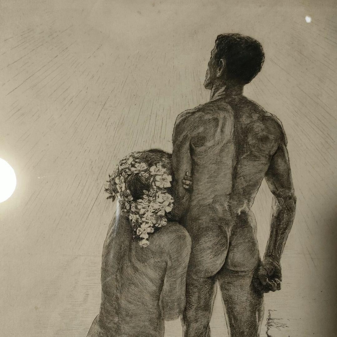 Framed Bruno Hroux VAE SOLIS No.4 Original Etching Nude Symbolist Art c.1900 - 3