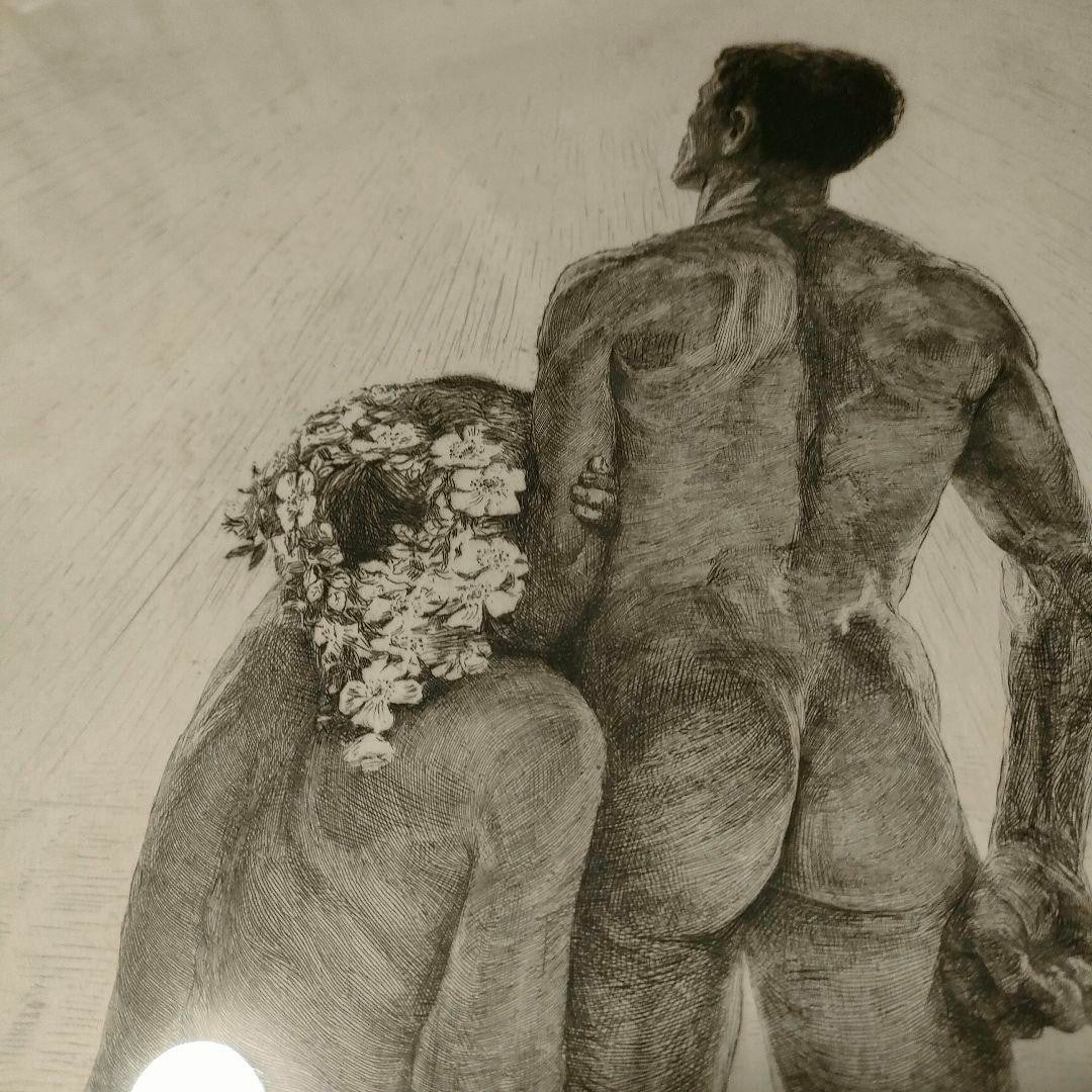 Framed Bruno Hroux VAE SOLIS No.4 Original Etching Nude Symbolist Art c.1900 - 5
