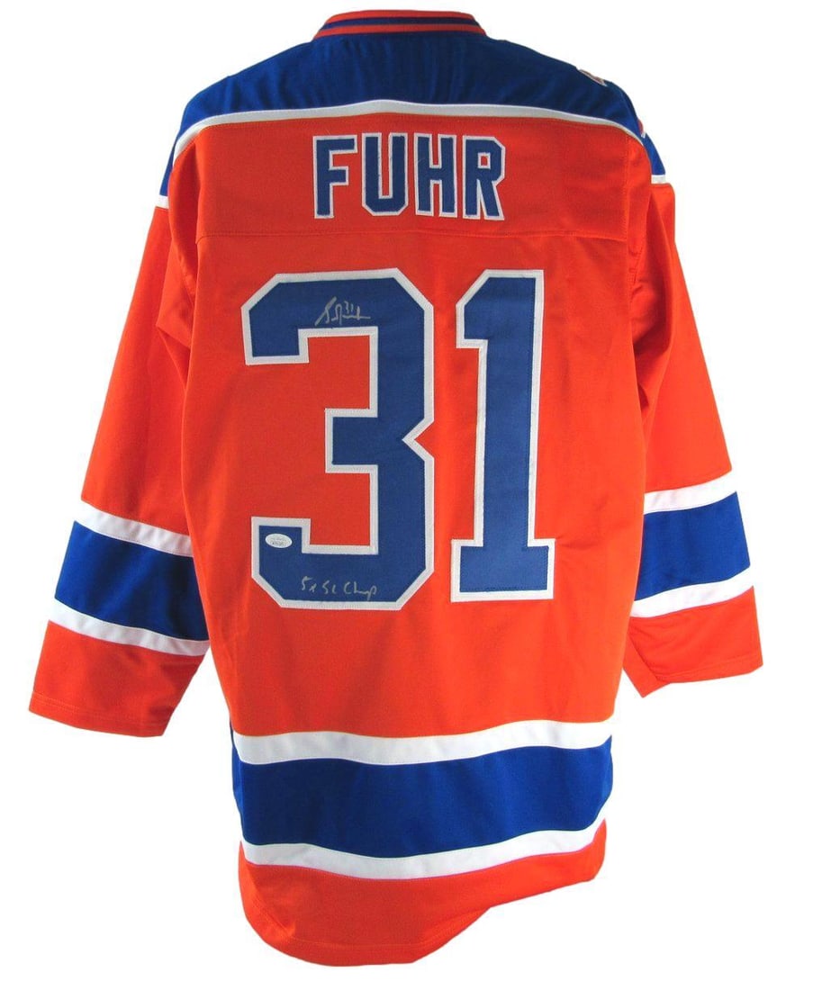 161105 Grant Fuhr HOF Signed/ Inscribed Oilers Red Custom Hockey Jersey JSA: 161105 Grant Fuhr HOF Signed/ Inscribed Oilers Red Custom Hockey Jersey JSA This listing features 161105 Grant Fuhr HOF Signed/ Inscribed Oilers Red Custom Hockey Jersey JSA. Item specifics are