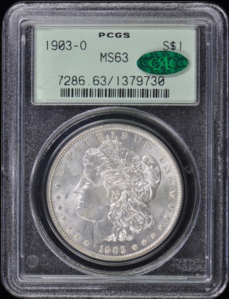 (CAC) 1903-O $1 Morgan Dollar PCGS MS63: (CAC) 1903-O $1 Morgan Dollar PCGS MS63 This listing features (CAC) 1903-O $1 Morgan Dollar PCGS MS63. Item specifics are provided below. Item Specifics: Certification: PCGS Certification Number: 1379
