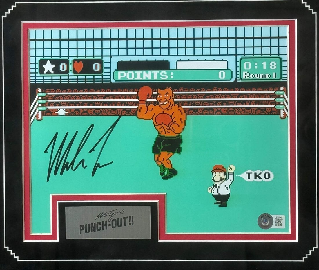(Beckett) Mike Tyson Autographed 8x10 Framed Punchout Photo - 2