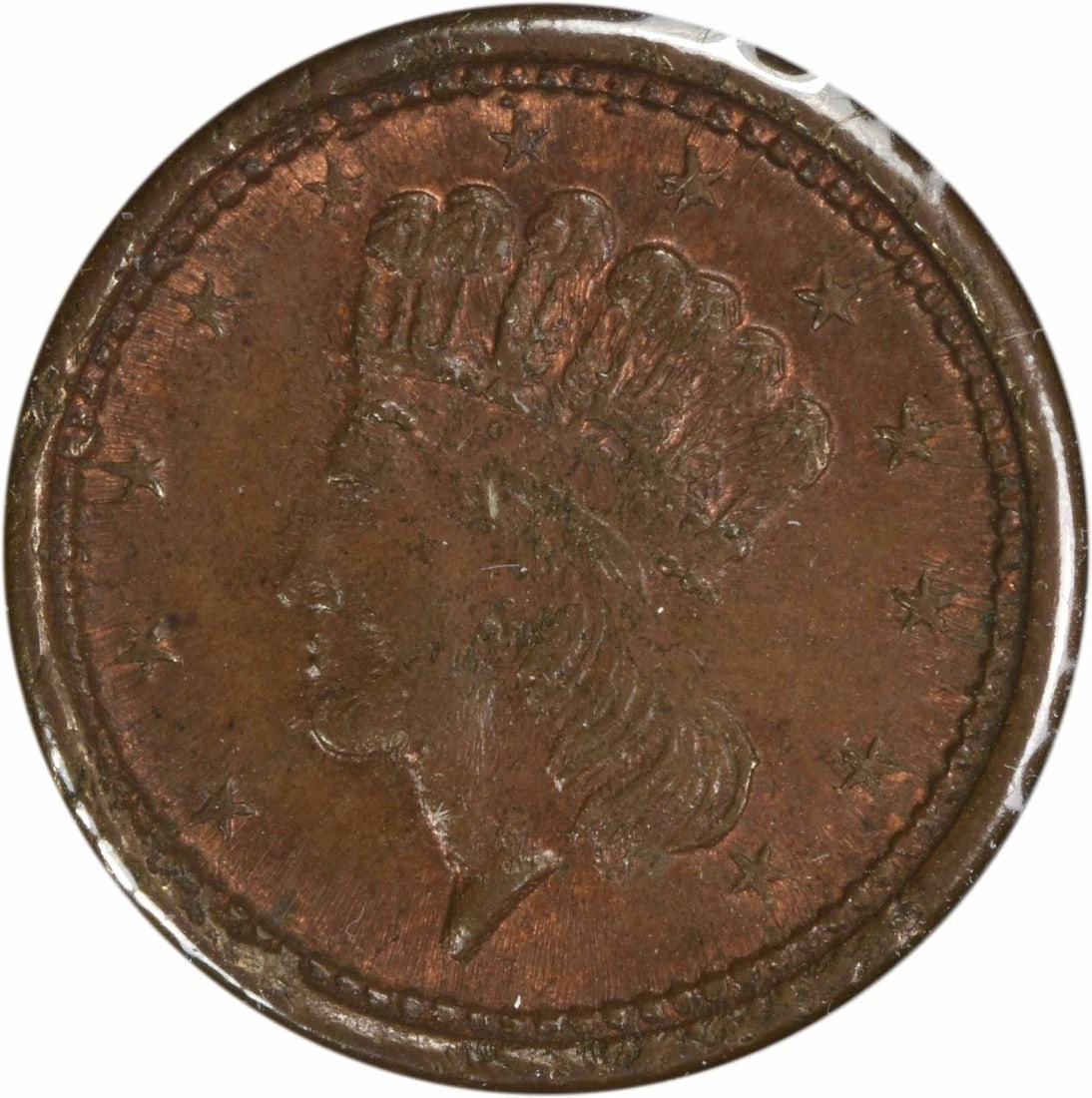 Uncertified 1864 Civil War Token Indian Princess Patriotic 49/ 343 BU (1 of 2)