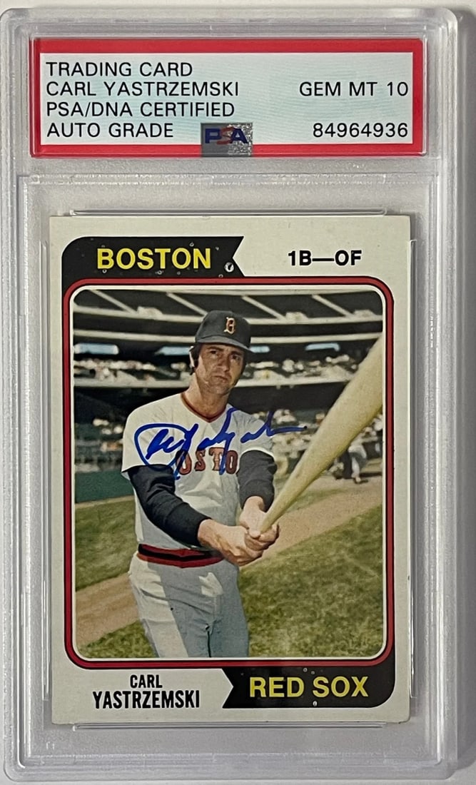 10 Carl Yastrzemski Signed 1974 Topps Card #280 PSA Auto GEM MT (1 of 2)