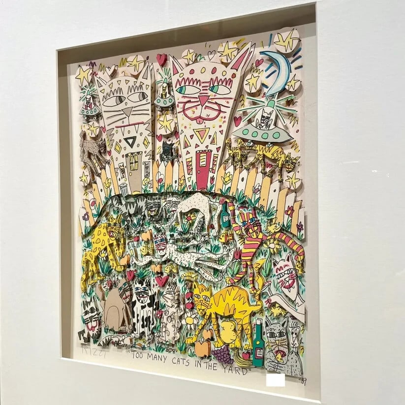 Autographed James Rizzi "TOO MANY CATS IN THE YARD" 3D Silkscreen Edition - 4
