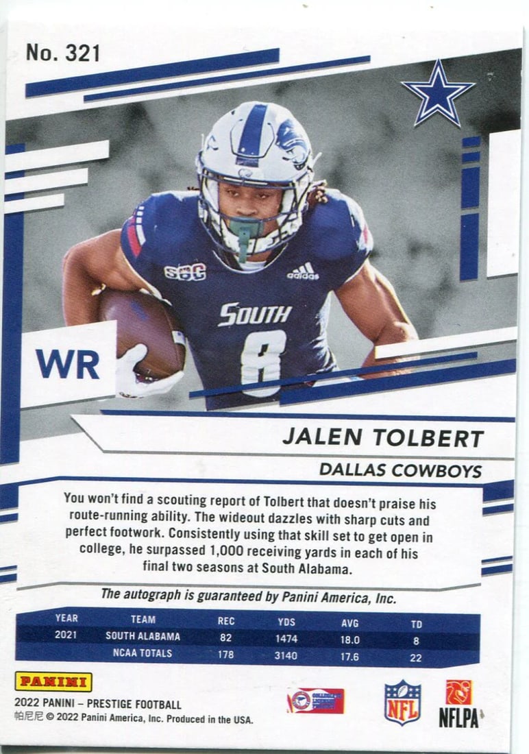 10 Jalen Tolbert 2022 Panini Prestige Football Cracked Ice Autographed Card/ - 2