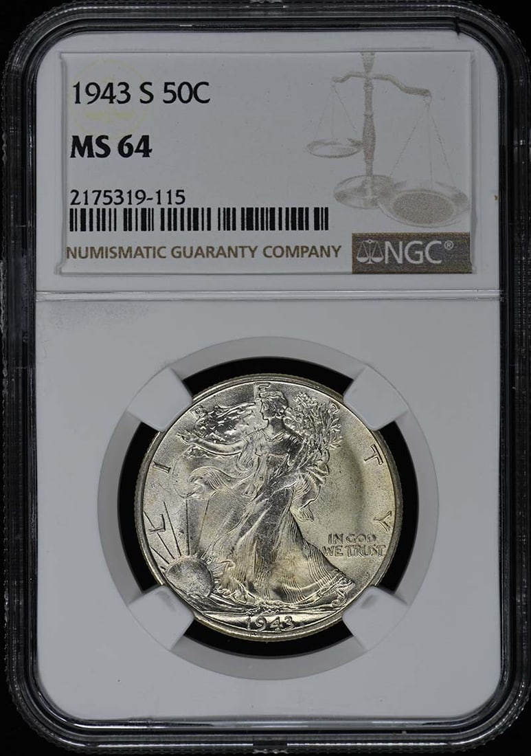 MS64 1943-S Walking Liberty Half Dollar 50C NGC: MS64 1943-S Walking Liberty Half Dollar 50C NGC This listing features MS64 1943-S Walking Liberty Half Dollar 50C NGC. Item specifics are provided below. Item Specifics: Certification: NGC