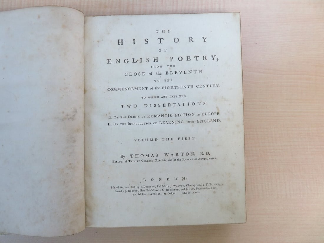 1774-1781 3vol - The History of English Poetry by Thomas Warton - First Edition - 6