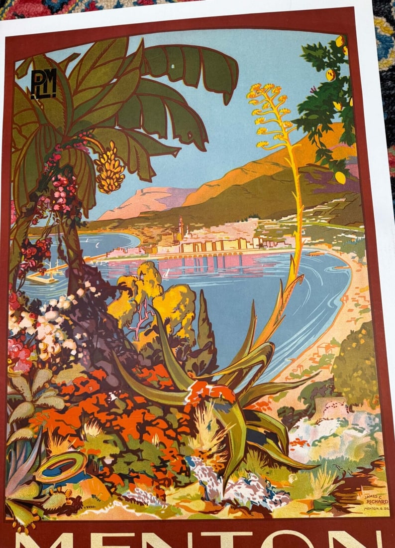 Railways Menton Poster By James Richard 1930 For Plm French - 2