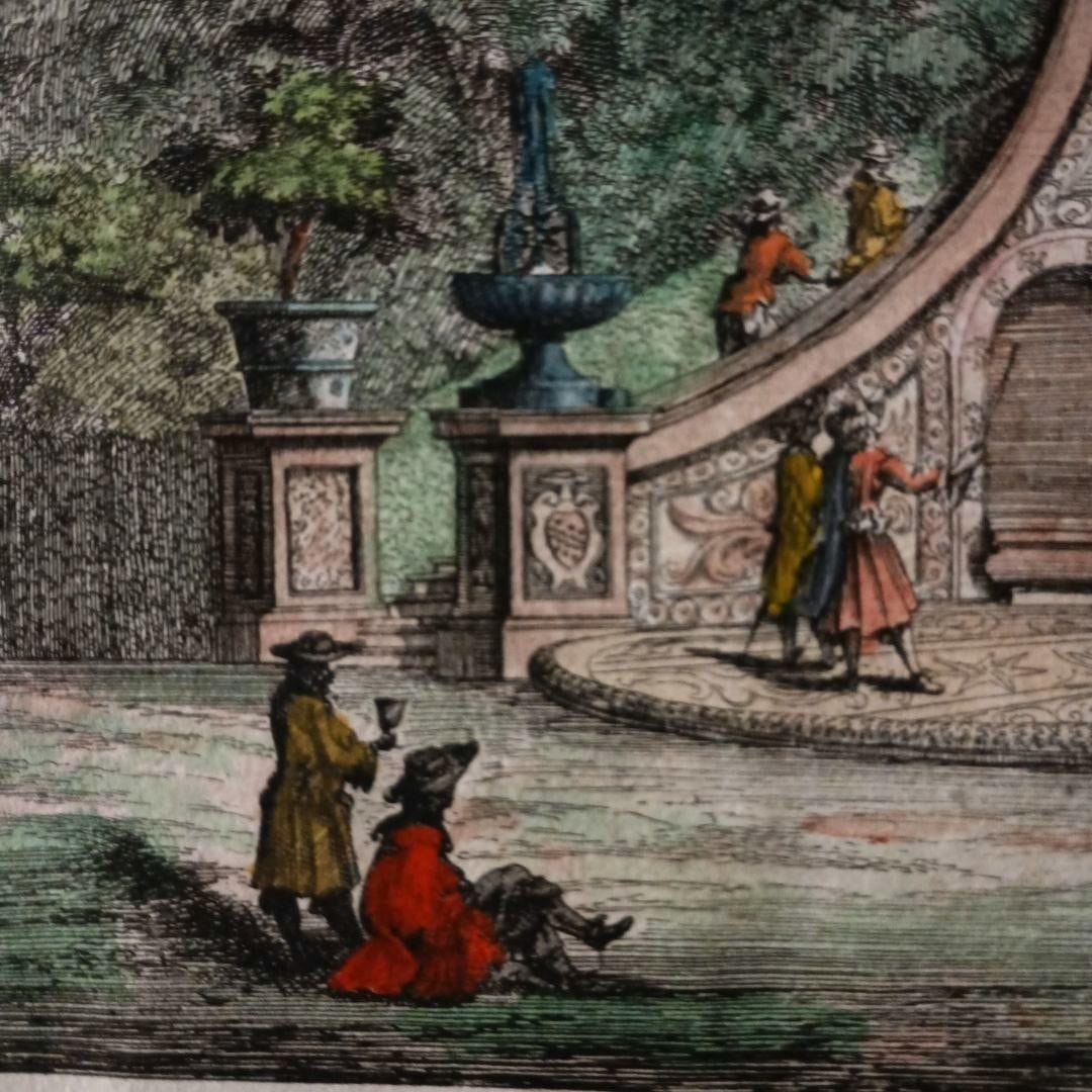Print 1685 Falda Hand-Colored Engraving "Villa Frescada Fountain" Rome Antique - 5