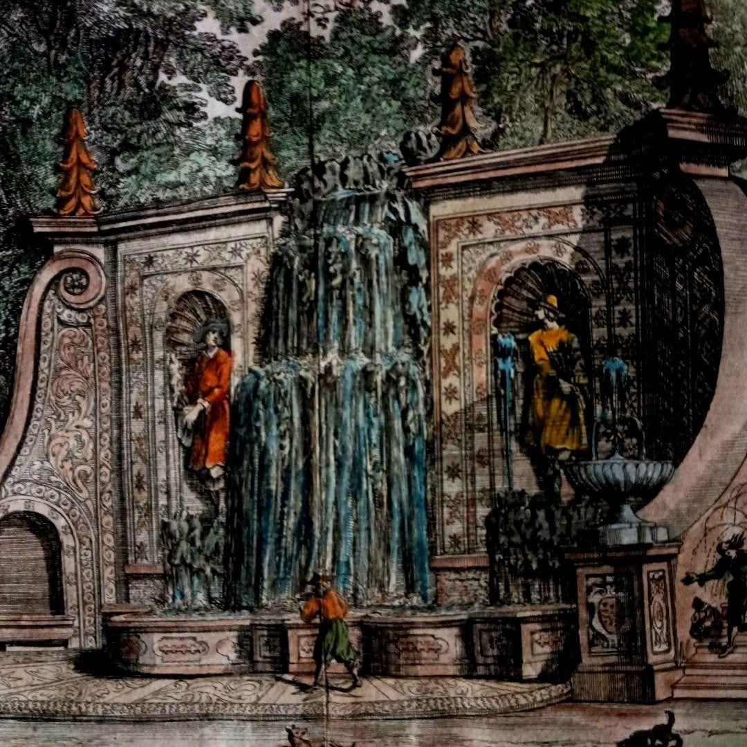 Print 1685 Falda Hand-Colored Engraving "Villa Frescada Fountain" Rome Antique - 6