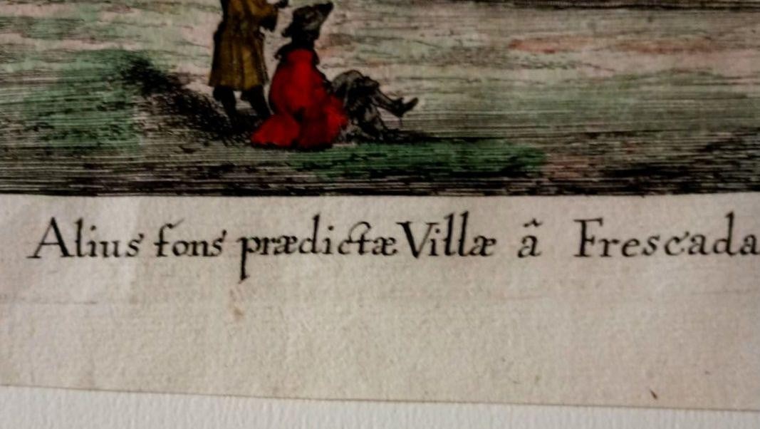 Print 1685 Falda Hand-Colored Engraving "Villa Frescada Fountain" Rome Antique - 9