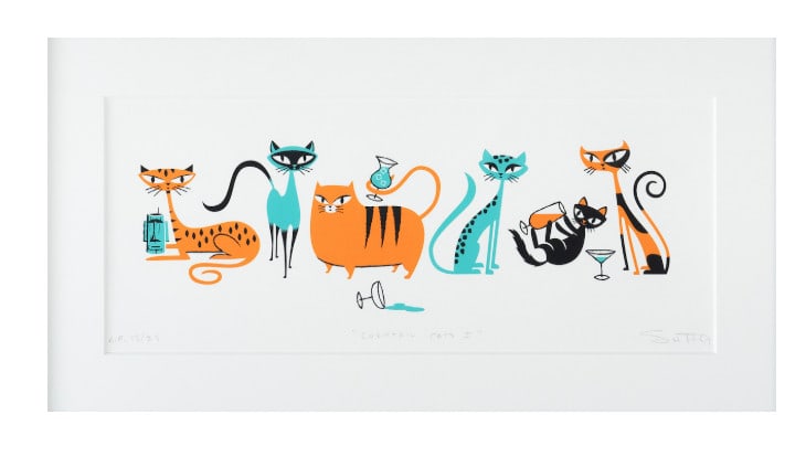 25 Shag "Cocktail Cats 1 (2020)" Silkscreen Edition Autographed Framed AP 15/ - 2