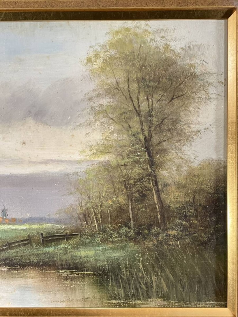 Framed Original Oil Painting European Landscape Windmill Signed Frederiks - 5