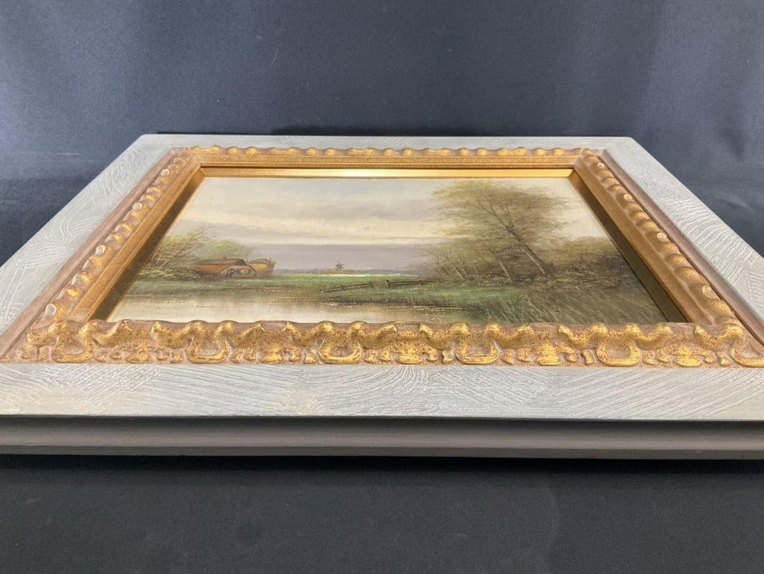 Framed Original Oil Painting European Landscape Windmill Signed Frederiks - 9