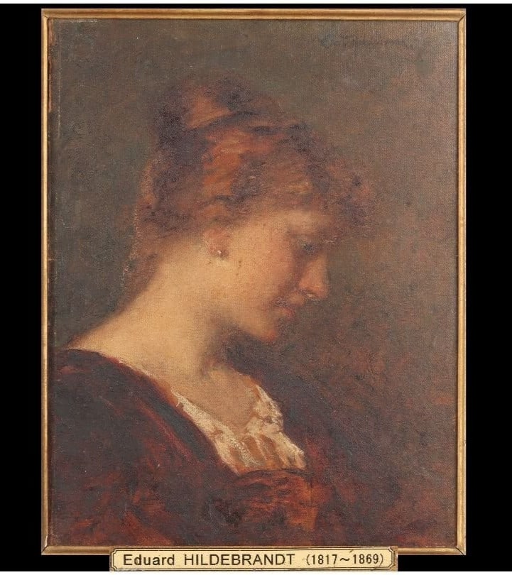 Antique Eduard Hildebrandt (1817-1869) Original Oil Painting Portrait of a Woman - 2