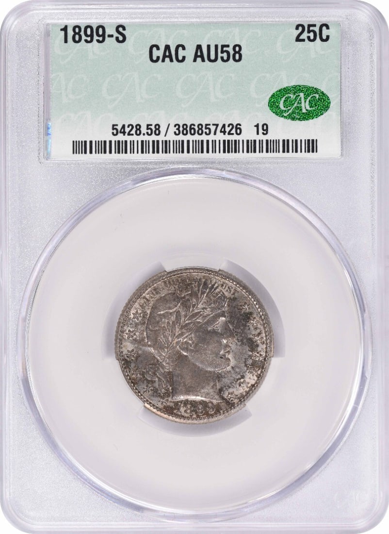 CACG 1899-S Barber Silver Quarter AU58 (1 of 3)